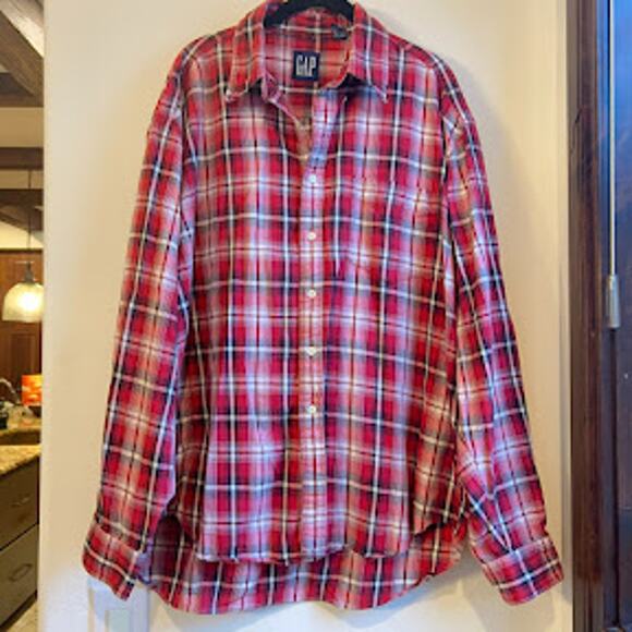 VTG 90s Gap Red Plaid Button Up Shirt Men's Sz XL 100% Cotton - Picture 1 of 11